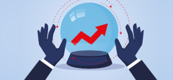 Illustration of a crystal ball showing a red graph arrow pointing upwards