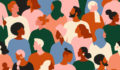 People of different genders and ethnicities in an illustrated crowd