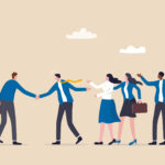 Illustration of a team of businesspeople welcoming a new employee