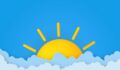 Illustration of sun rising above clouds.