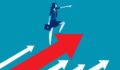 Illustration showing woman business leader showing the way.