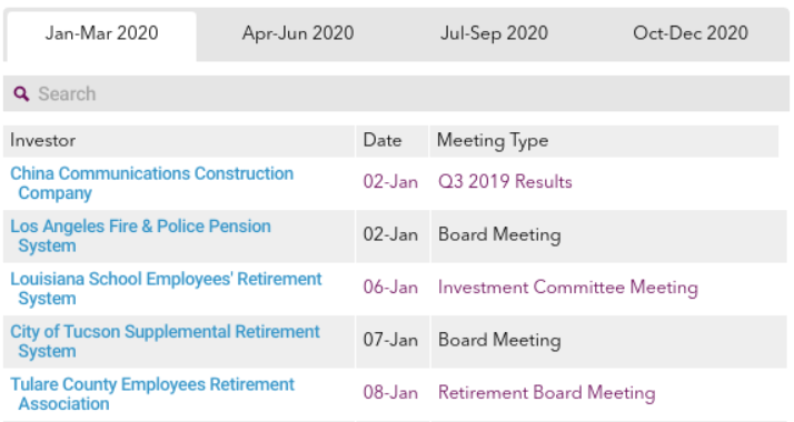 PEI Investor Calendar - online