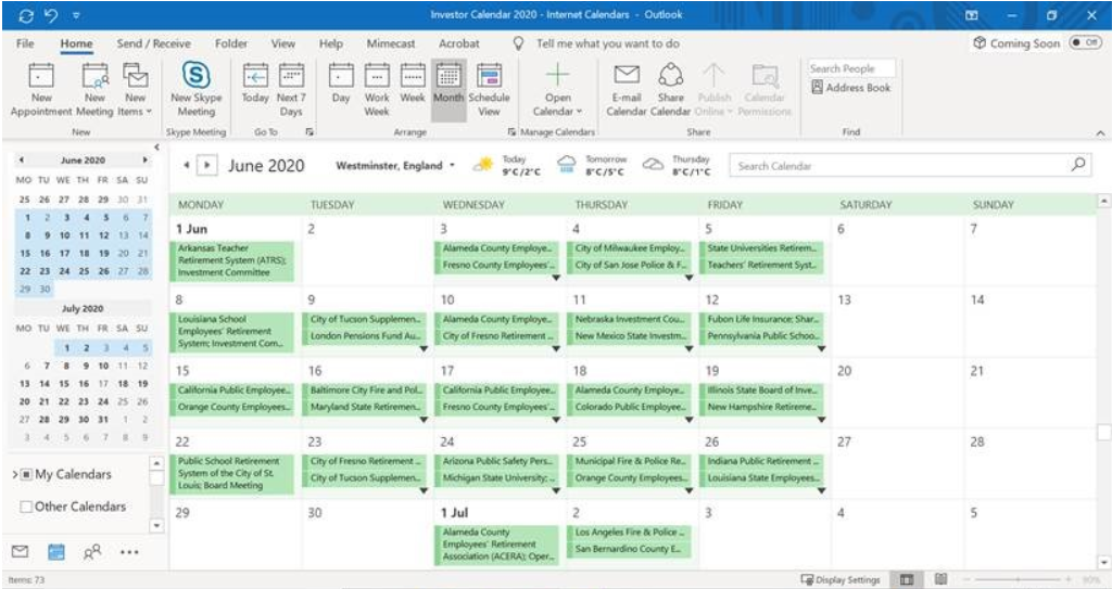 PEI Investor Calendar - outlook